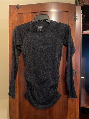 Athleta Black Metallic Sparkle Long Sleeve Crewneck